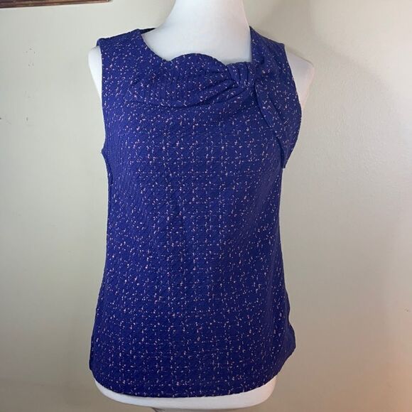 3/$20 Banana Republic Blue Blouse w/Pink Flecks and Side Bow (Size: XS) - Picture 1 of 14